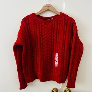 Ralph Lauren Red Cable-Knit -Cotton Blend Sweater. Size Small